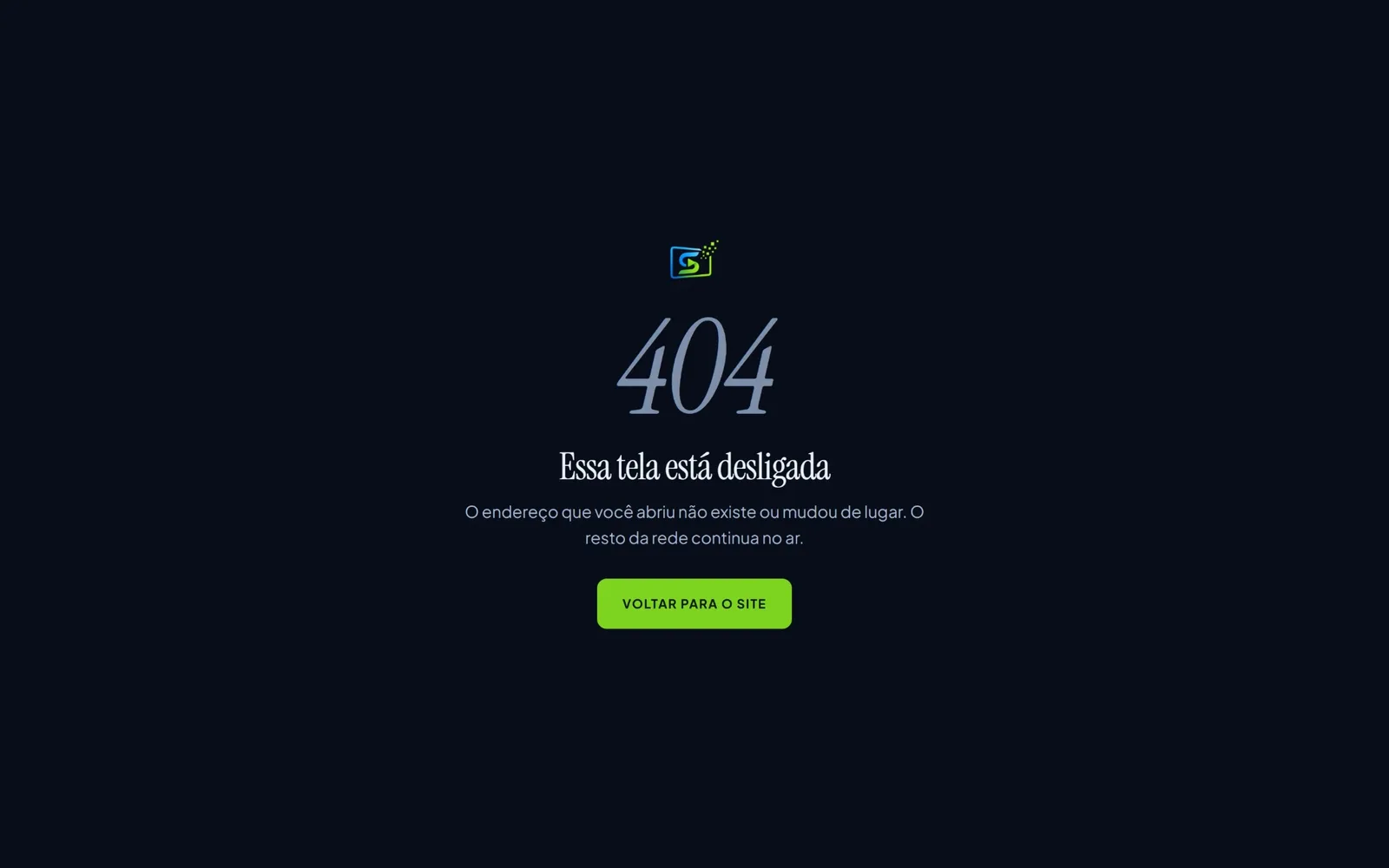 Página de erro 404 da SmartScreen com o título Essa tela está desligada.